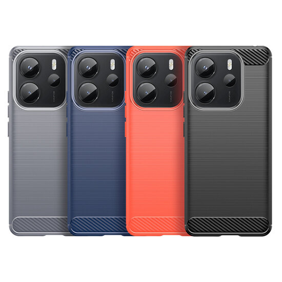 Xiaomi Redmi Note 14 4G Hoesje - MobyDefend TPU Backcover - Geborstelde Metaal &amp; Carbon-Look - Blauw