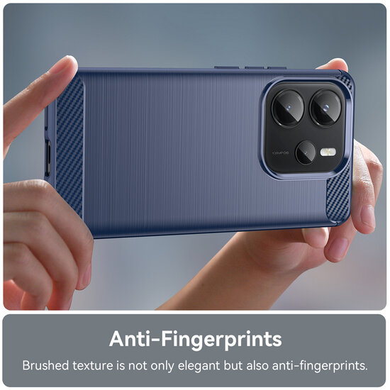 Xiaomi Redmi Note 14 4G Hoesje - MobyDefend TPU Backcover - Geborstelde Metaal &amp; Carbon-Look - Blauw