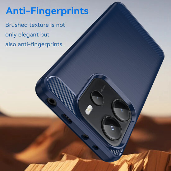 Xiaomi Redmi Note 14 4G Hoesje - MobyDefend TPU Backcover - Geborstelde Metaal &amp; Carbon-Look - Blauw