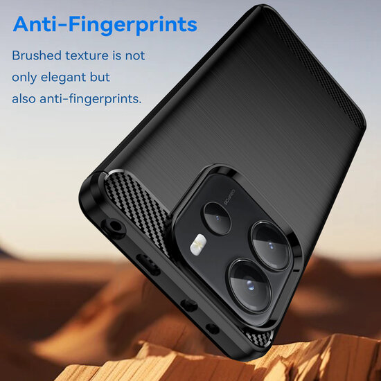 Xiaomi Redmi Note 14 4G Hoesje - MobyDefend TPU Backcover - Geborstelde Metaal &amp; Carbon-Look - Zwart