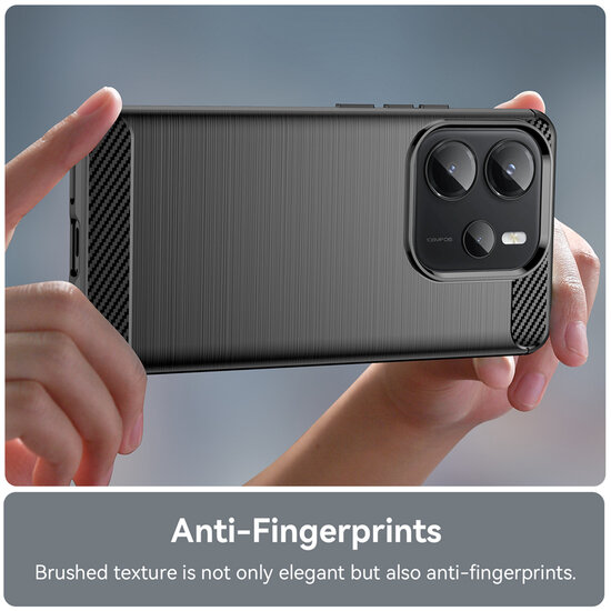 Xiaomi Redmi Note 14 4G Hoesje - MobyDefend TPU Backcover - Geborstelde Metaal &amp; Carbon-Look - Zwart
