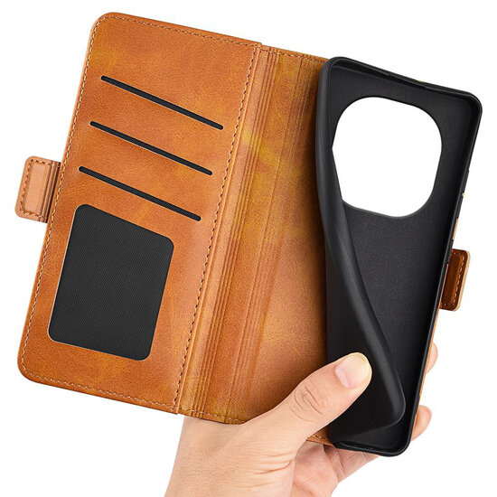 Xiaomi Redmi Note 14 Pro 5G Hoesje - MobyDefend Luxe Wallet Book Case (Sluiting Zijkant) - Lichtbruin