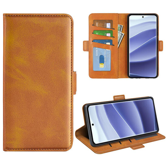 Xiaomi Redmi Note 14 Pro 5G Hoesje - MobyDefend Luxe Wallet Book Case (Sluiting Zijkant) - Lichtbruin