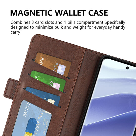 Xiaomi Redmi Note 14 Pro 5G Hoesje - MobyDefend Luxe Wallet Book Case (Sluiting Zijkant) - Bruin