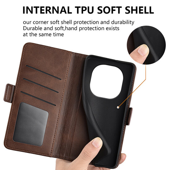 Xiaomi Redmi Note 14 Pro 5G Hoesje - MobyDefend Luxe Wallet Book Case (Sluiting Zijkant) - Bruin