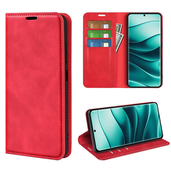 Xiaomi Redmi Note 14 Pro Plus Hoesje - MobyDefend Luxe Wallet Bookcase (Magnetische Sluiting) - Rood