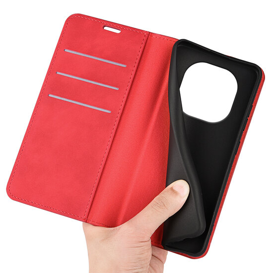Xiaomi Redmi Note 14 Pro Plus Hoesje - MobyDefend Luxe Wallet Bookcase (Magnetische Sluiting) - Rood