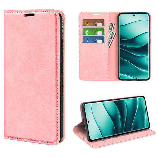 Xiaomi Redmi Note 14 Pro Plus Hoesje - MobyDefend Luxe Wallet Bookcase (Magnetische Sluiting) - Roze