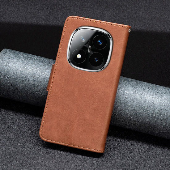 Xiaomi Redmi Note 14 Pro 5G Hoesje - MobyDefend Wallet Book Case Met Koord - Bruin