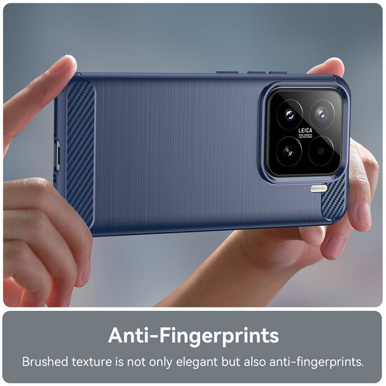 Xiaomi 15 Hoesje - MobyDefend TPU Backcover - Geborstelde Metaal &amp; Carbon-Look - Blauw