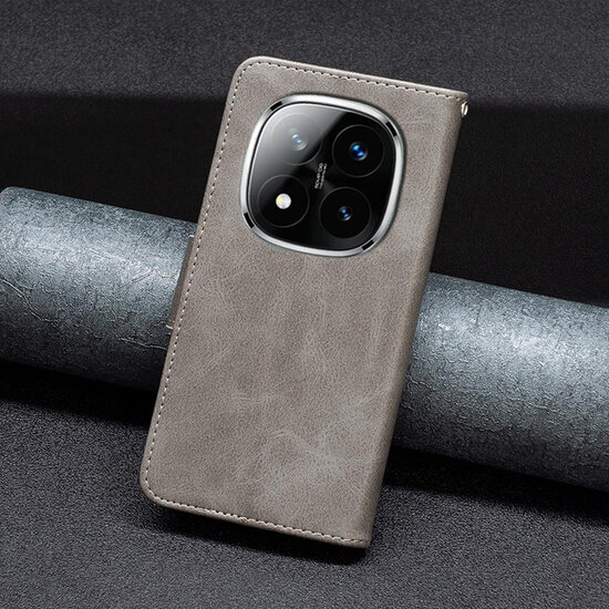 Xiaomi Redmi Note 14 Pro Plus Hoesje - MobyDefend Wallet Book Case Met Koord - Grijs