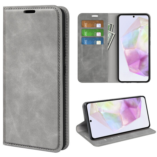 Samsung Galaxy A36 / Galaxy A56 Hoesje - MobyDefend Luxe Wallet Bookcase (Magnetische Sluiting) - Grijs