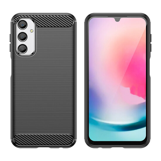 Samsung Galaxy A36 / Galaxy A56 Hoesje - MobyDefend TPU Backcover - Geborstelde Metaal &amp; Carbon-Look - Blauw