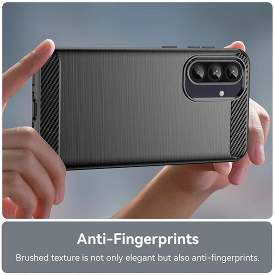 Samsung Galaxy A36 / Galaxy A56 Hoesje - MobyDefend TPU Backcover - Geborstelde Metaal &amp; Carbon-Look - Blauw