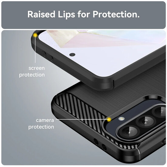 Samsung Galaxy A36 / Galaxy A56 Hoesje - MobyDefend TPU Backcover - Geborstelde Metaal &amp; Carbon-Look - Blauw