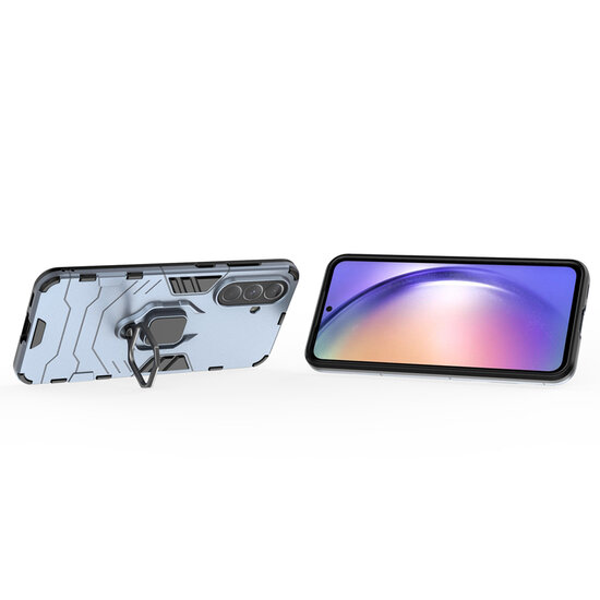Samsung Galaxy A36 / Galaxy A56 Hoesje - MobyDefend Dubbelgelaagde Pantsercase Met Standaard - Blauw