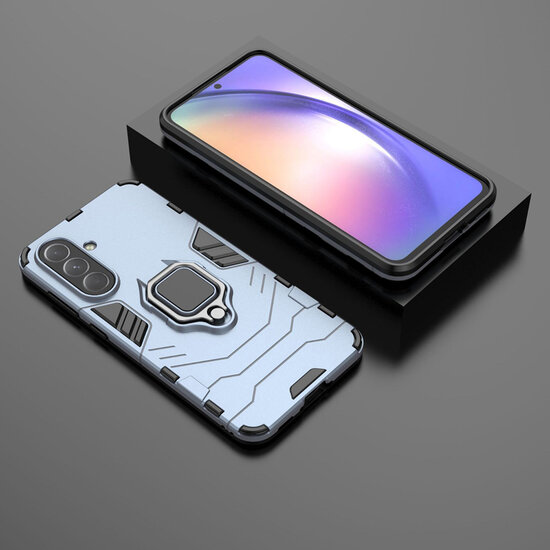 Samsung Galaxy A36 / Galaxy A56 Hoesje - MobyDefend Dubbelgelaagde Pantsercase Met Standaard - Blauw