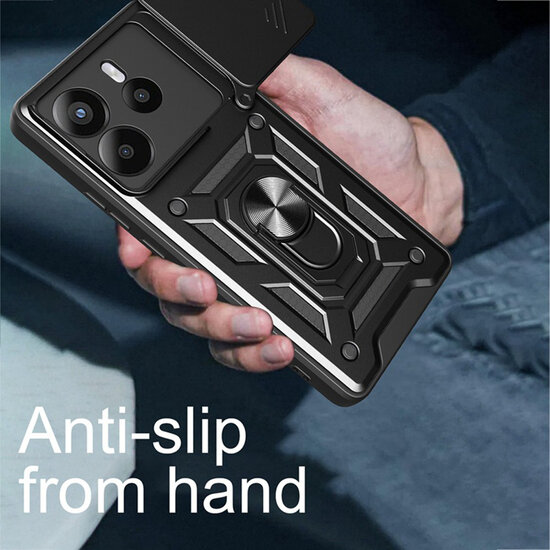 Xiaomi Redmi Note 14 5G Hoesje - MobyDefend Pantsercase Met Draaibare Ring - Rood