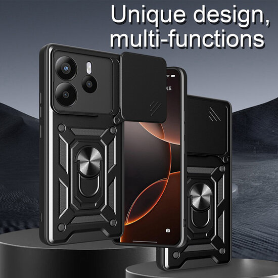 Xiaomi Redmi Note 14 5G Hoesje - MobyDefend Pantsercase Met Draaibare Ring - Rood