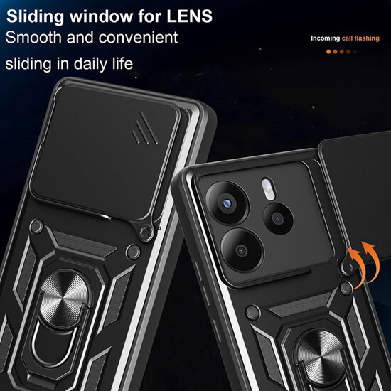 Xiaomi Redmi Note 14 5G Hoesje - MobyDefend Pantsercase Met Draaibare Ring - Rood