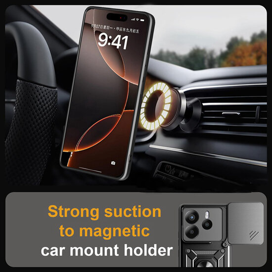 Xiaomi Redmi Note 14 5G Hoesje - MobyDefend Pantsercase Met Draaibare Ring - Rood