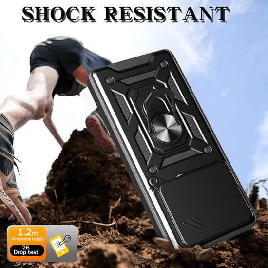 Xiaomi Redmi Note 14 5G Hoesje - MobyDefend Pantsercase Met Draaibare Ring - Blauw