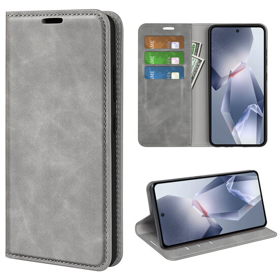 OnePlus 13R Hoesje - MobyDefend Luxe Wallet Bookcase (Magnetische Sluiting) - Grijs