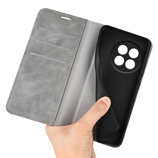 OnePlus 13R Hoesje - MobyDefend Luxe Wallet Bookcase (Magnetische Sluiting) - Grijs