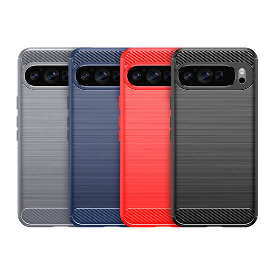 Google Pixel 9 Pro XL Hoesje - MobyDefend TPU Backcover - Geborstelde Metaal &amp; Carbon-Look - Zwart