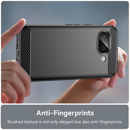 Google Pixel 9a Hoesje - MobyDefend TPU Backcover - Geborstelde Metaal &amp; Carbon-Look - Zwart