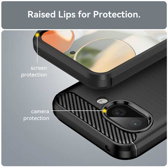 Google Pixel 9a Hoesje - MobyDefend TPU Backcover - Geborstelde Metaal &amp; Carbon-Look - Zwart