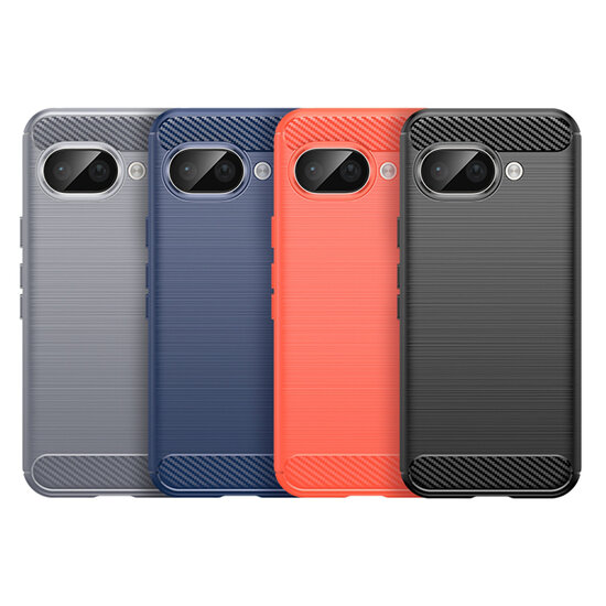 Google Pixel 9a Hoesje - MobyDefend TPU Backcover - Geborstelde Metaal &amp; Carbon-Look - Zwart