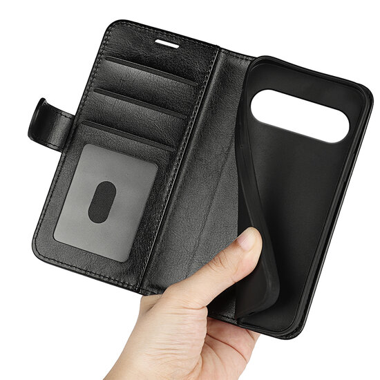Google Pixel 9 / Pixel 9 Pro Hoesje - MobyDefend Wallet Book Case (Sluiting Achterkant) - Zwart