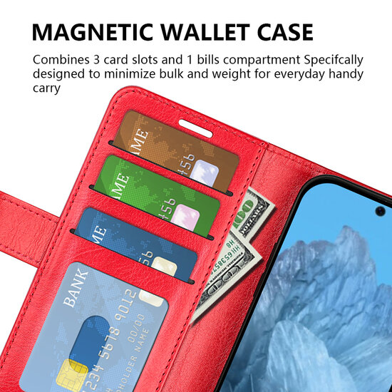 Google Pixel 9 / Pixel 9 Pro Hoesje - MobyDefend Wallet Book Case (Sluiting Achterkant) - Bruin
