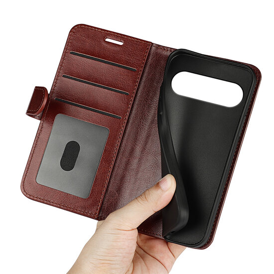 Google Pixel 9 / Pixel 9 Pro Hoesje - MobyDefend Wallet Book Case (Sluiting Achterkant) - Bruin