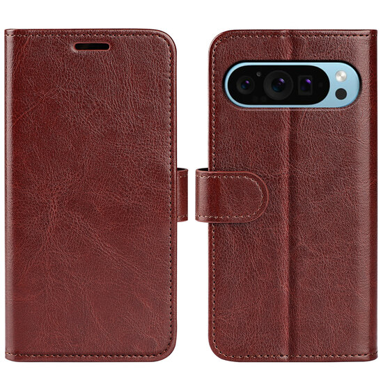 Google Pixel 9 / Pixel 9 Pro Hoesje - MobyDefend Wallet Book Case (Sluiting Achterkant) - Bruin