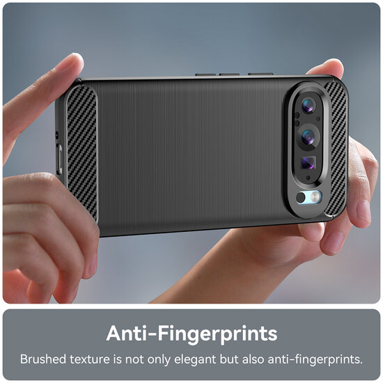 Google Pixel 9 / Pixel 9 Pro Hoesje - MobyDefend TPU Backcover - Geborstelde Metaal &amp; Carbon-Look - Zwart