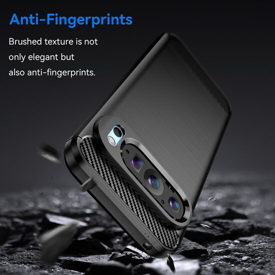 Google Pixel 9 / Pixel 9 Pro Hoesje - MobyDefend TPU Backcover - Geborstelde Metaal &amp; Carbon-Look - Zwart