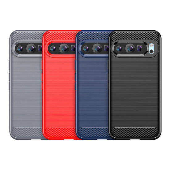 Google Pixel 9 / Pixel 9 Pro Hoesje - MobyDefend TPU Backcover - Geborstelde Metaal &amp; Carbon-Look - Zwart