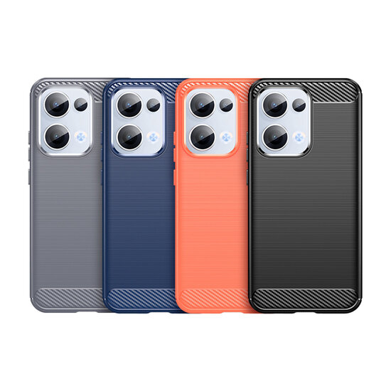 Oppo Reno13 Hoesje - MobyDefend TPU Backcover - Geborstelde Metaal &amp; Carbon-Look - Blauw