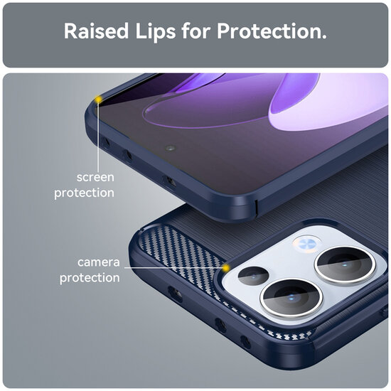 Oppo Reno13 Hoesje - MobyDefend TPU Backcover - Geborstelde Metaal &amp; Carbon-Look - Blauw