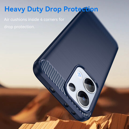 Oppo Reno13 Hoesje - MobyDefend TPU Backcover - Geborstelde Metaal &amp; Carbon-Look - Blauw
