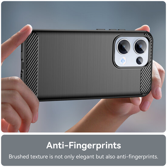 Oppo Reno13 Hoesje - MobyDefend TPU Backcover - Geborstelde Metaal &amp; Carbon-Look - Zwart