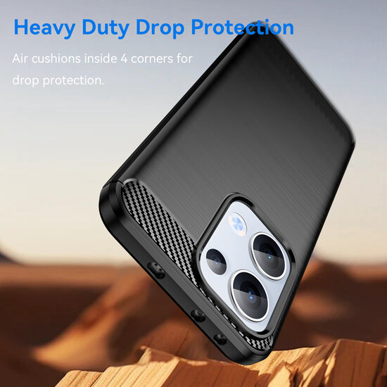 Oppo Reno13 Hoesje - MobyDefend TPU Backcover - Geborstelde Metaal &amp; Carbon-Look - Zwart