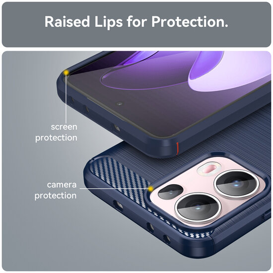 Oppo Reno13 Pro Hoesje - MobyDefend TPU Backcover - Geborstelde Metaal &amp; Carbon-Look - Blauw