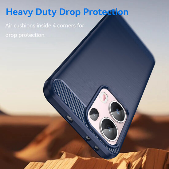 Oppo Reno13 Pro Hoesje - MobyDefend TPU Backcover - Geborstelde Metaal &amp; Carbon-Look - Blauw