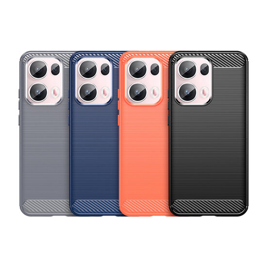 Oppo Reno13 Pro Hoesje - MobyDefend TPU Backcover - Geborstelde Metaal &amp; Carbon-Look - Zwart