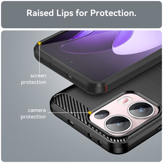Oppo Reno13 Pro Hoesje - MobyDefend TPU Backcover - Geborstelde Metaal &amp; Carbon-Look - Zwart