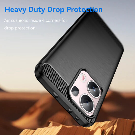 Oppo Reno13 Pro Hoesje - MobyDefend TPU Backcover - Geborstelde Metaal &amp; Carbon-Look - Zwart