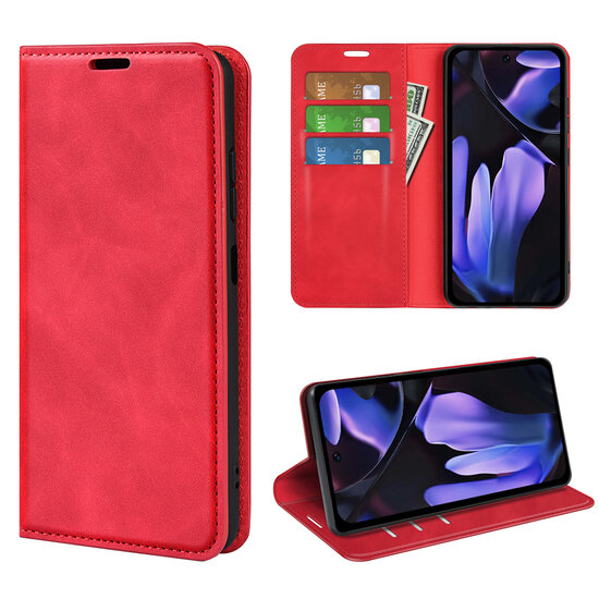 Google Pixel 9a Hoesje - MobyDefend Luxe Wallet Bookcase (Magnetische Sluiting) - Rood
